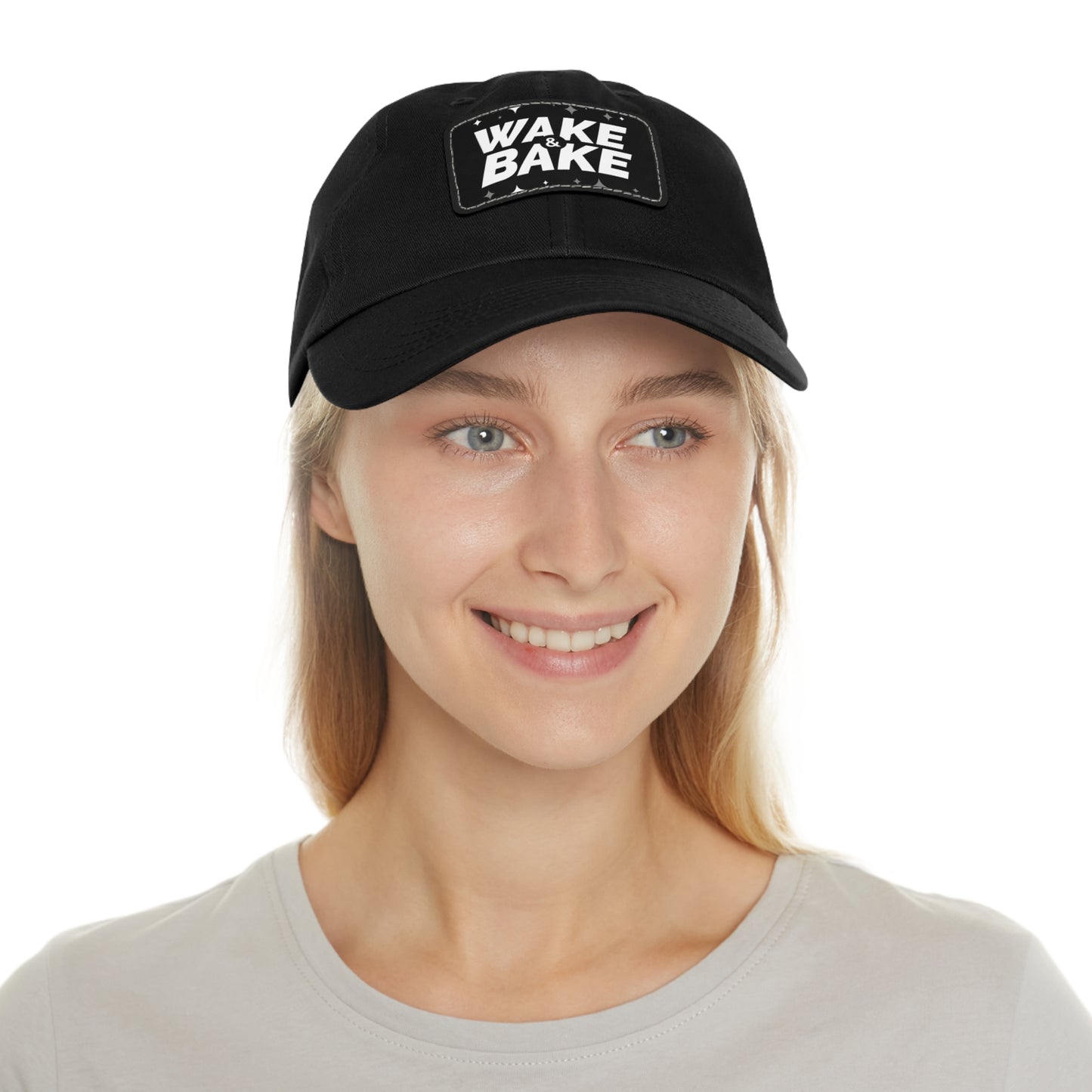 "Wake&Bake" Dad Hat with Leather Patch (Rectangle)