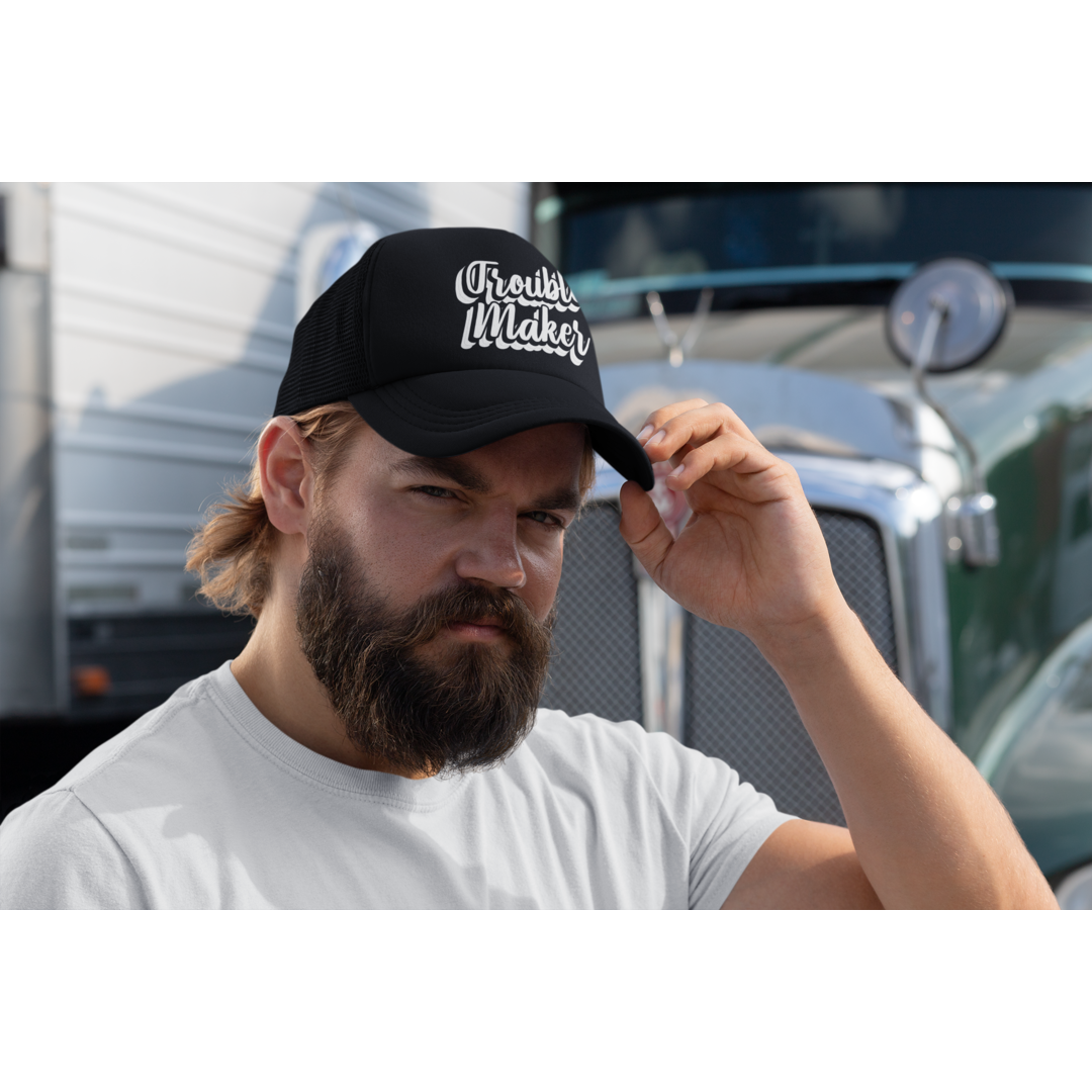 "Trouble Maker" White Font Trucker Retro Hat