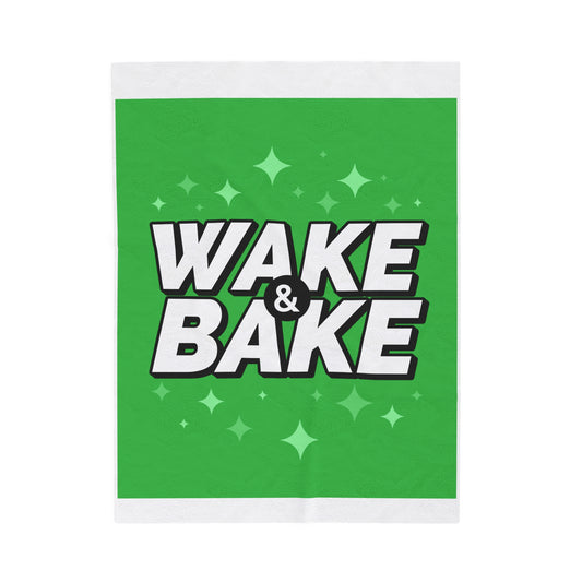 Wake and Bake Velveteen Plush Blanket White/green