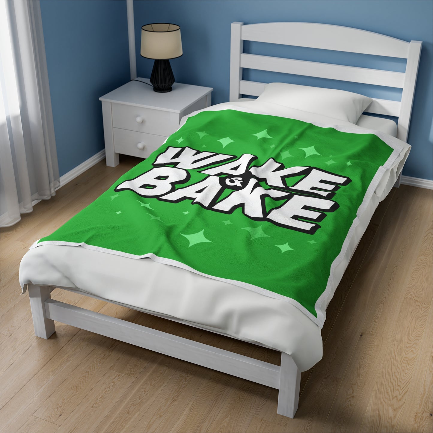 Wake and Bake Velveteen Plush Blanket White/green